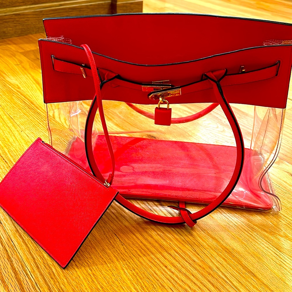 Brand new De Vesi clear see-through beach bag red tote
